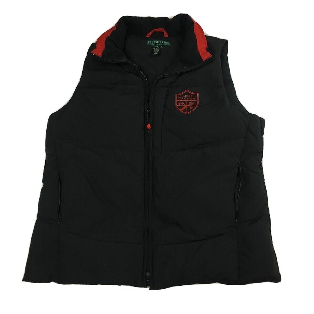Lauren Ralph Lauren Active Womens M‎ Vest Down Puffer Crested Black Red